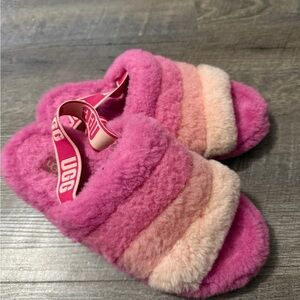 UGG Hot Pink Shearling Slide with Branded Heel Strap